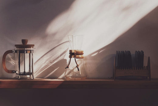 Table in sunlight sho ong a cafetière for coffee from Procaffeinate